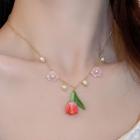 Floral Charm Necklace Necklace - Pink - One Size