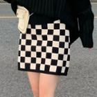 Check Pencil Skirt Check - Black & Almond - One Size