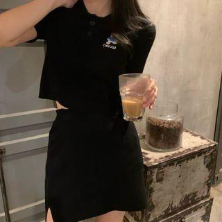 Set: Short-sleeve Knit Polo Top + Skirt