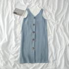 Mock Neck Knit Top / V-neck Button Pinafore Dress