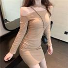 Cutout Shoulder Long-sleeve Mini Dress