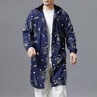 Floral Hooded Long Frog-buttoned Jacket