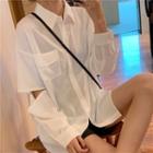 Long-sleeve Cutout Plain Shirt White - One Size