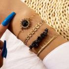 Set Of 4: Alloy Bracelet 16942 - Gold & Black - One Size