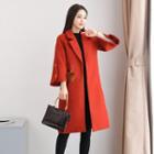 Snap-button 3/4-sleeve Coat With Pom Pom