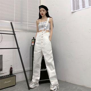 One-shoulder Straight-leg Suspender Pants