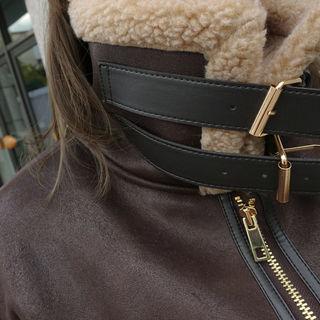 Belted-detail Faux-shearling Long Coat