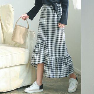 Plaid Asymmetrical Maxi Skirt