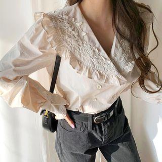 Laced Sailor-collar Frill-trim Blouse