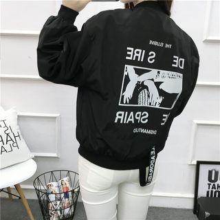 Lettering Print Zip Jacket