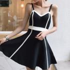 Short-sleeve Mini A-line Knit Dress Black - One Size