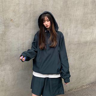 Zip Placket Hoodie / Wide-leg Shorts