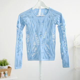Long-sleeve Cut Out Sport T-shirt Blue - S