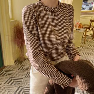 Button-back Gingham Blouse