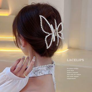 Butterfly Beaded Hair Claw 1pc - Gold & White - One Size