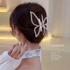 Butterfly Beaded Hair Claw 1pc - Gold & White - One Size
