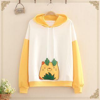Cartoon Patch Color-block Sleeve Hoodie