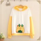 Cartoon Patch Color-block Sleeve Hoodie