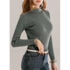 Lace-trim Buttoned Rib-knit Top