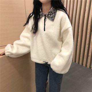 Leopard Print Collared Half Zip Sweatshirt