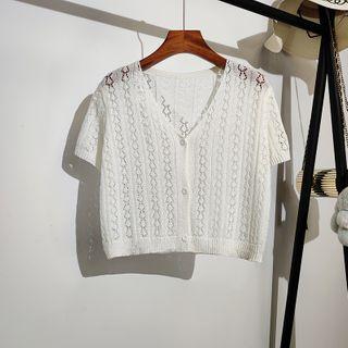 Cropped Plain Cut-out Short-sleeve Cardigan