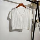 Cropped Plain Cut-out Short-sleeve Cardigan