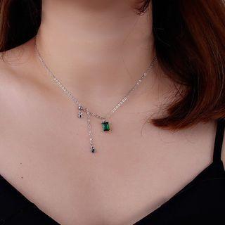 Rhinestone Pendant Alloy Choker 1 Pc - Silver - One Size