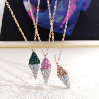 Two-tone Rhinestone Rhombus Pendant Necklace