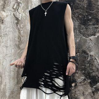 Distressed Plain Sleeveless Top