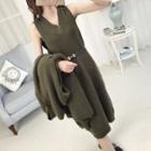 Set: Long Cardigan + Sleeveless Midi Knitted Dress