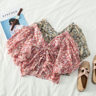 Ruched Floral Chiffon Cropped Top