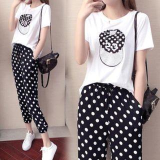 Set: Short-sleeve T-shirt + Dotted Harem Pants