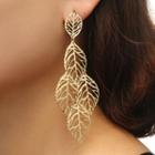 Alloy Cutout Leaf Dangle Earring Gold - One Size