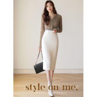 Slit-back Textured Midi Skirt