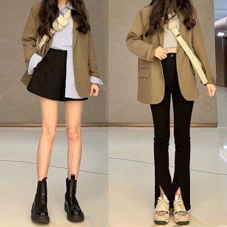Plain Two Button Blazer / Slit Boot-cut Pants