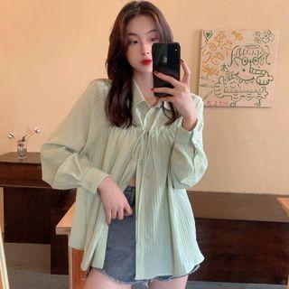Long-sleeve Ruched Drawstring Shirt