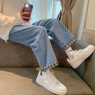 Plaid Trim Straight-leg Pants