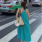 Spaghetti Strap Midi A-line Dress Cyan - One Size