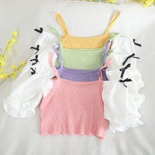 Short-sleeve Bow Cold-shoulder Crop Top