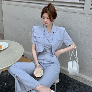 Short-sleeve Top / Boot-cut Dress Pants