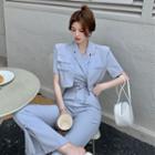 Short-sleeve Top / Boot-cut Dress Pants