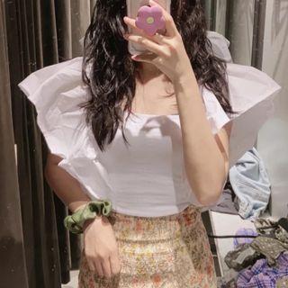 Cap-sleeve Frill Trim Crop Top