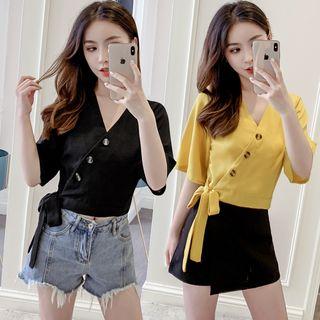 V-neck Side Tie Short-sleeve Blouse