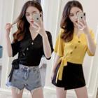 V-neck Side Tie Short-sleeve Blouse