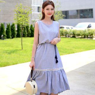 Sleeveless A-line Striped Dress