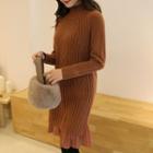 Mock-neck Chiffon-layered Knit Dress