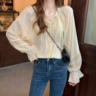 Lantern Sleeve Lace Blouse Almond - One Size