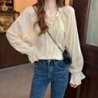 Lantern Sleeve Lace Blouse Almond - One Size