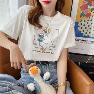 Cartoon-print Loose T-shirt In 5 Colors