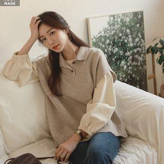 Collared Scallop-hem Woolen Vest
